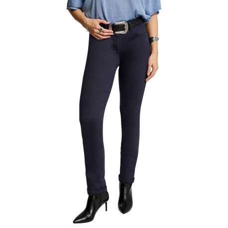 Pantalon Chino marine uni avec une coupe slim à zip et bouton - Image 4