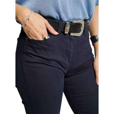 Pantalon Chino marine uni avec une coupe slim à zip et bouton - Image 5