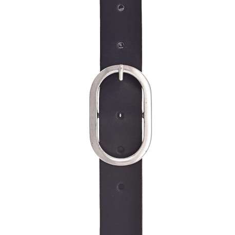 Ceinture en cuir noir avec une boucle métallique argentée ovale - Image 2