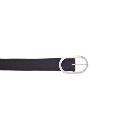 Ceinture en cuir noir avec une boucle métallique argentée ovale - Image 5
