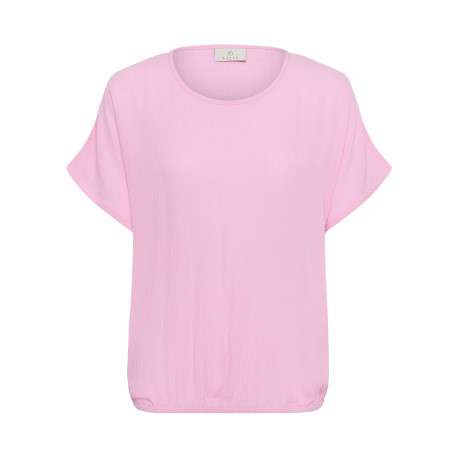 Top rose uni pourvu d'une coupe ample et de manches courtes