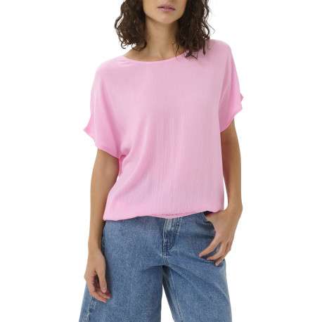 Top rose uni pourvu d'une coupe ample et de manches courtes - Image 5