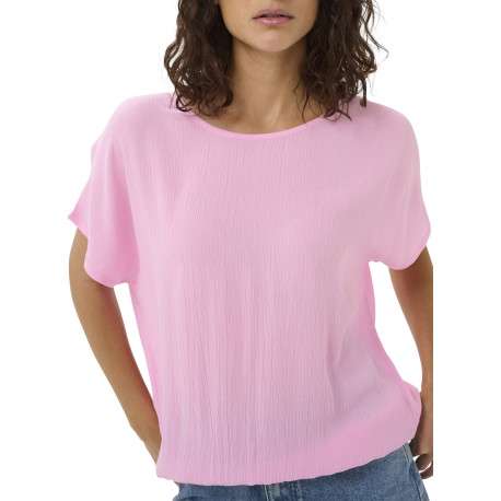 Top rose uni pourvu d'une coupe ample et de manches courtes - Image 6
