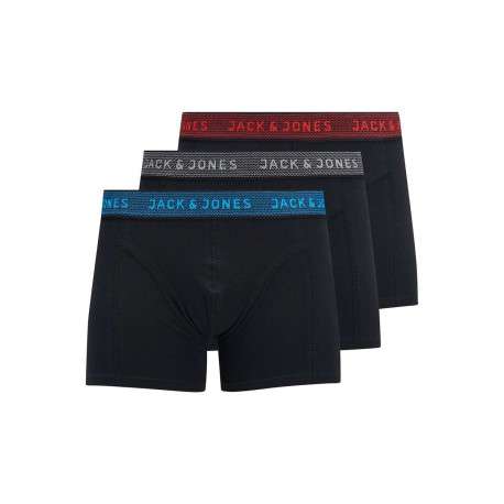 Lot de 3 Boxers noirs en coton unis avec ceinture rouge, bleue ou grise