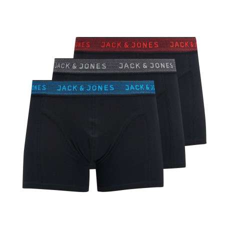 Lot de 3 Boxers noirs en coton unis avec ceinture rouge, bleue ou grise - Image 2