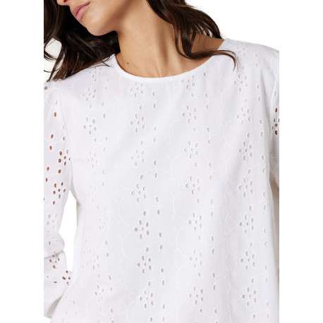 Blouse blanche unie pourvue d'une coupe droite et d'un col rond - Image 4