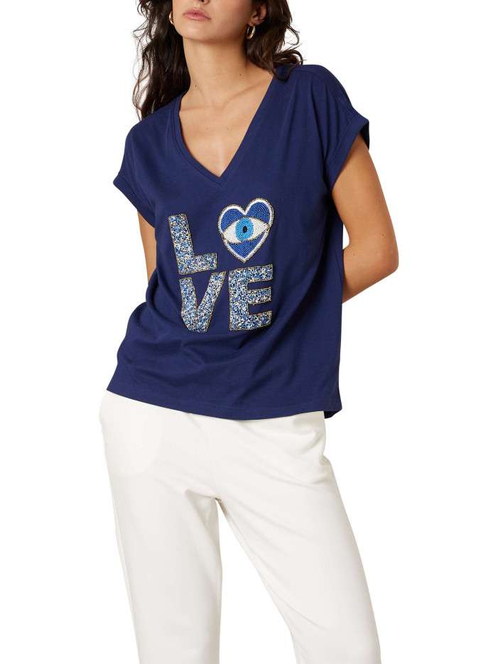 T-shirt en coton marine uni...