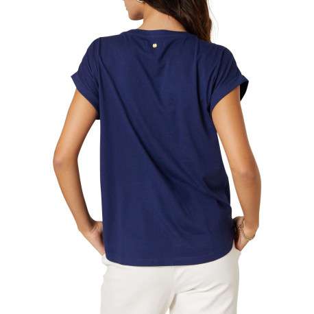 T-shirt en coton marine uni pourvu d'un motif ""Love"" brodé de perles - Image 2