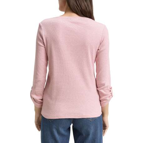 T-shirt en coton biologique rose uni avec une coupe ajustée et un col tunisien - Image 3