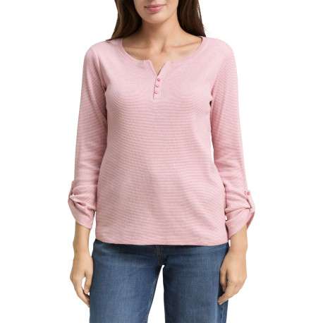 T-shirt en coton biologique rose uni avec une coupe ajustée et un col tunisien - Image 4