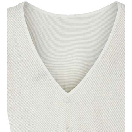 T-shirt écru rayé avec une coupe droite col v et à manches courtes - Image 4