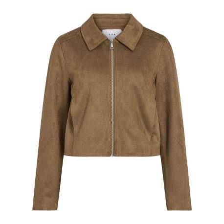 Blouson court camel uni avec une coupe droite et un col à revers