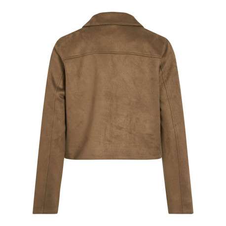 Blouson court camel uni avec une coupe droite et un col à revers - Image 2