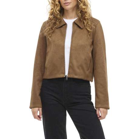 Blouson court camel uni avec une coupe droite et un col à revers - Image 3