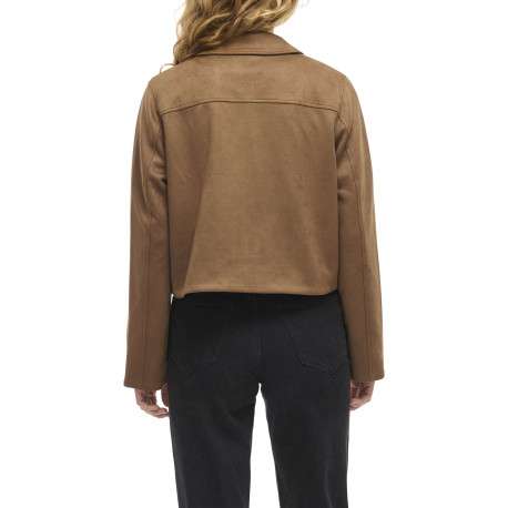 Blouson court camel uni avec une coupe droite et un col à revers - Image 4