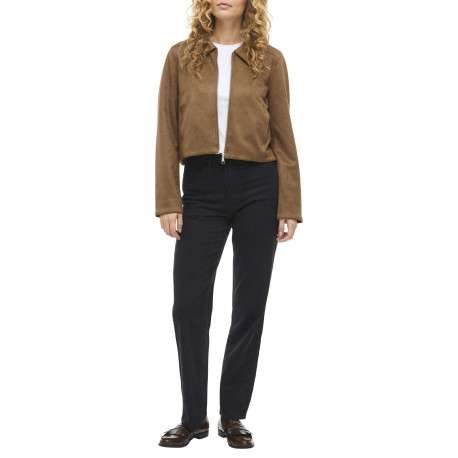 Blouson court camel uni avec une coupe droite et un col à revers - Image 5