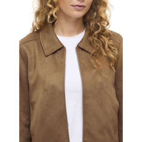 Blouson court camel uni avec une coupe droite et un col à revers - Image 6