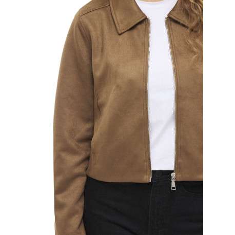 Blouson court camel uni avec une coupe droite et un col à revers - Image 7