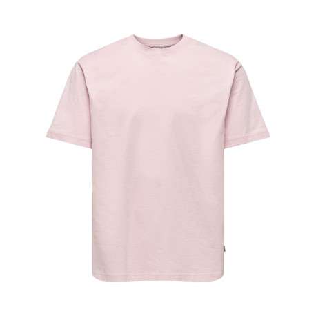 T-shirt en coton biologique rose uni avec une coupe droite et un col rond