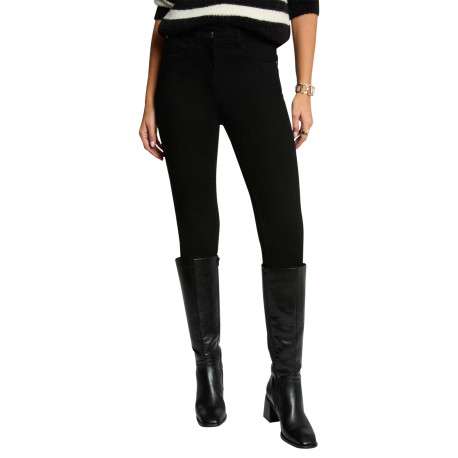 Jean en coton mélangé noir uni avec une coupe slim à zip et à bouton - Image 3