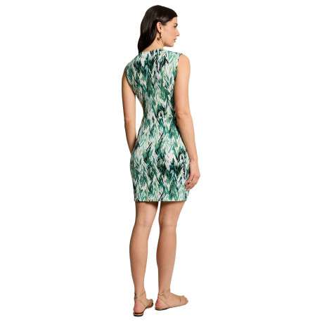 Robe courte verte à motif tropical avec une coupe portefeuille et un col croisé - Image 4