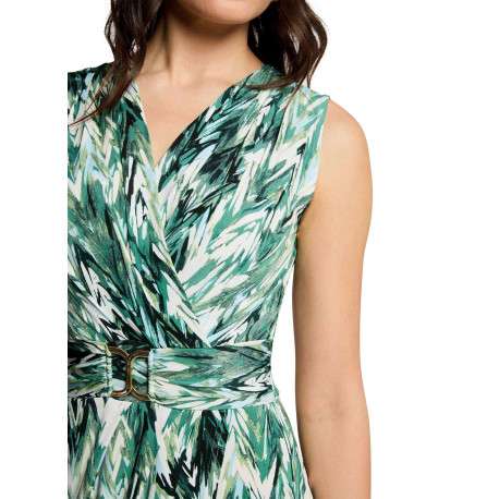 Robe courte verte à motif tropical avec une coupe portefeuille et un col croisé - Image 6