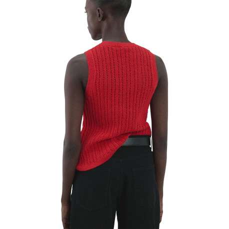 Top rouge uni sans manche pourvu d'un col rond et d'une coupe droite - Image 3