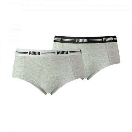 Lot de deux shorty gris unis à bande élastiquée brodée à la taille