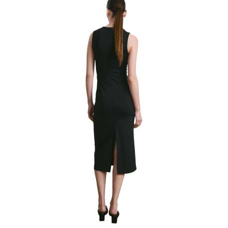 Robe longue noire unie pourvue d'une coupe cintrée et d'un col v - Image 3