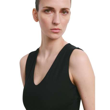 Robe longue noire unie pourvue d'une coupe cintrée et d'un col v - Image 6