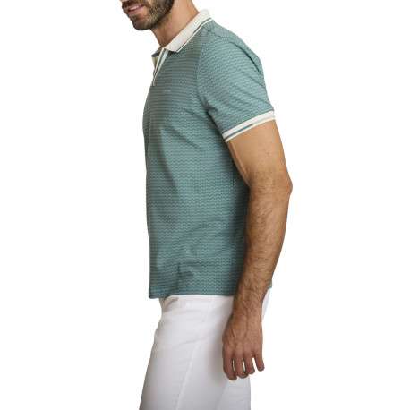 Polo en coton vert d'eau uni avec une coupe ajustée et un col v à revers - Image 2
