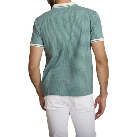 Polo en coton vert d'eau uni avec une coupe ajustée et un col v à revers - Image 3