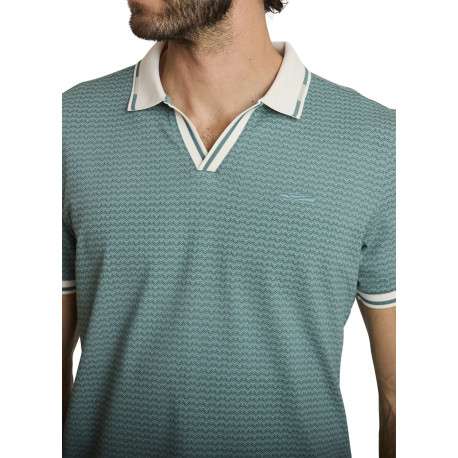 Polo en coton vert d'eau uni avec une coupe ajustée et un col v à revers - Image 4