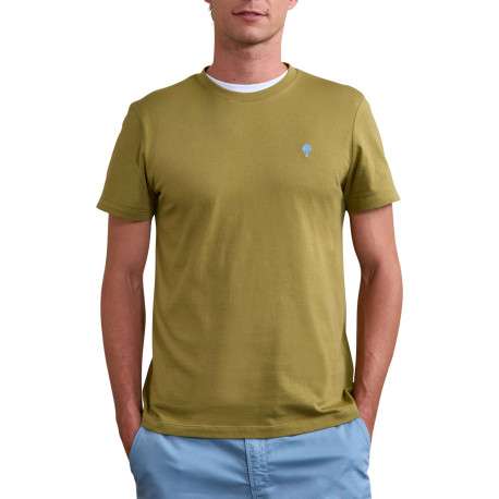 T-shirt en coton kaki uni avec une coupe droite et un col rond - Image 3