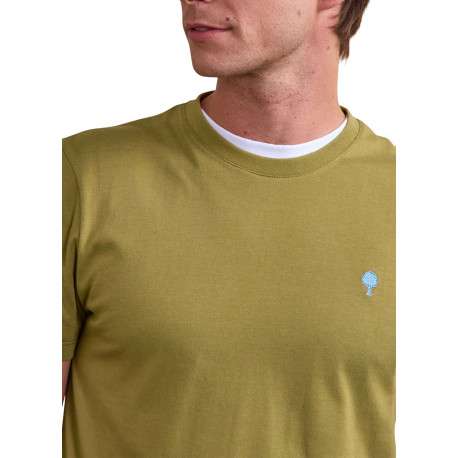 T-shirt en coton kaki uni avec une coupe droite et un col rond - Image 5