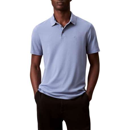 Polo en coton bleu uni avec une coupe droite et un col boutonné - Image 2