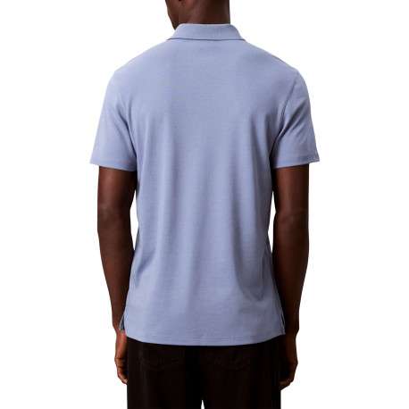 Polo en coton bleu uni avec une coupe droite et un col boutonné - Image 3
