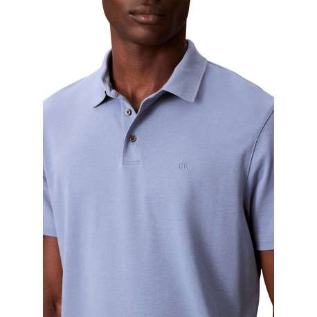 Polo en coton bleu uni avec une coupe droite et un col boutonné - Image 4
