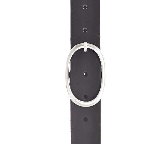 Ceinture en cuir noir avec une boucle métallique argentée ovale - Image 2