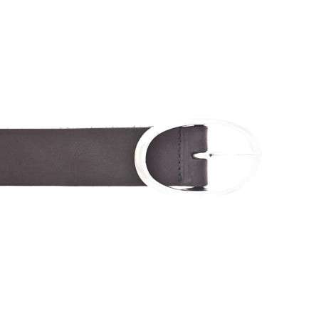 Ceinture en cuir noir avec une boucle métallique argentée ovale - Image 4