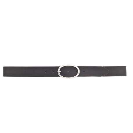 Ceinture en cuir noir avec une boucle métallique argentée ovale - Image 5