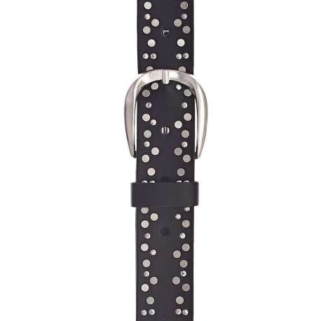 Ceinture noire cloutée avec une boucle métallique argentée arrondie - Image 2