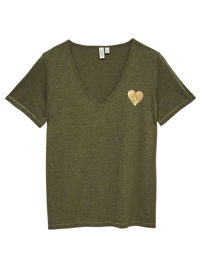 T-shirt kaki uni avec une...