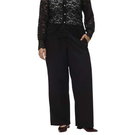 Pantalon Chino noir uni avec une coupe bootcut et une taille élastiquée - Image 3