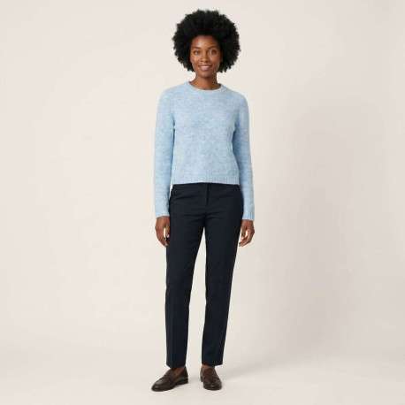 Pull bleu uni avec une coupe droite et des manches longues - Image 4