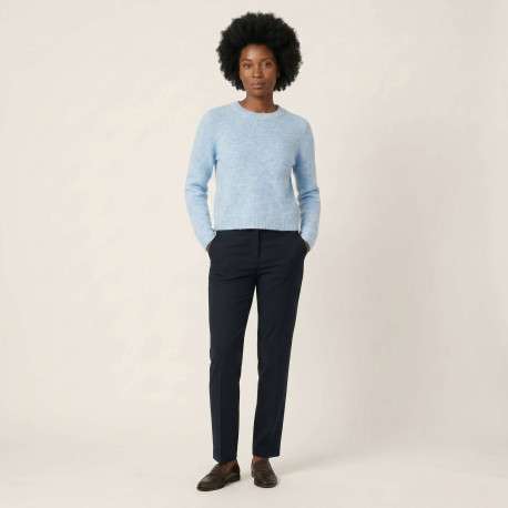 Pull bleu uni avec une coupe droite et des manches longues - Image 6