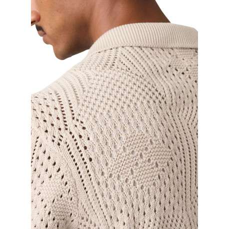 Polo en coton beige à coupe droite pourvu d'un col à revers côtelé - Image 5