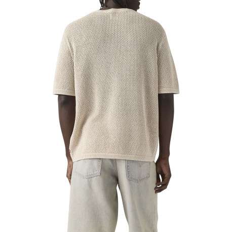 T-shirt en coton écru uni avec une coupe droite et un col rond bord côte - Image 4