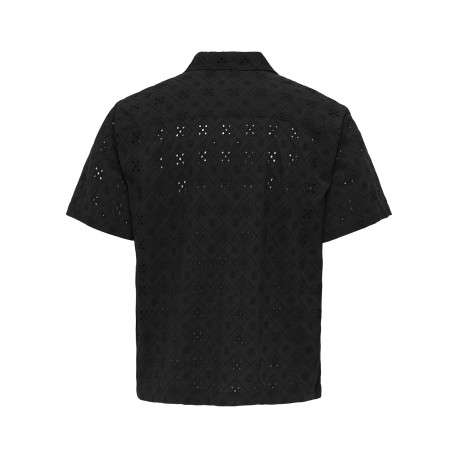 Chemise en coton noire unie avec une coupe droite et un col à revers - Image 2