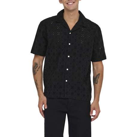 Chemise en coton noire unie avec une coupe droite et un col à revers - Image 3